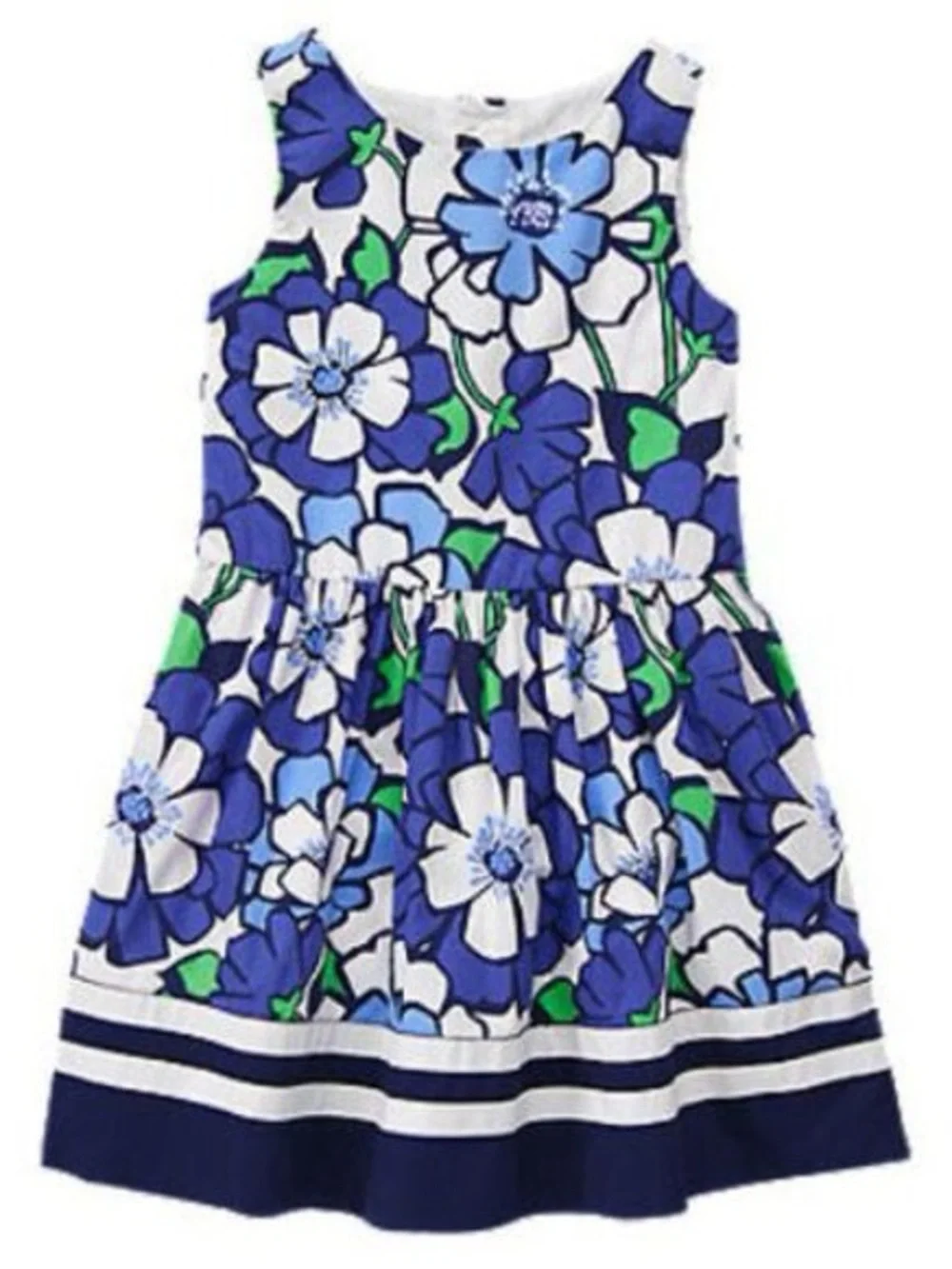 Gymboree Girls Spring Prep Blue, White and Green Floral Sleeveless Dress Size 6